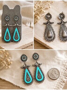 Boho Drop Dangle  Turquoise Color Western Style Dangle Earrings